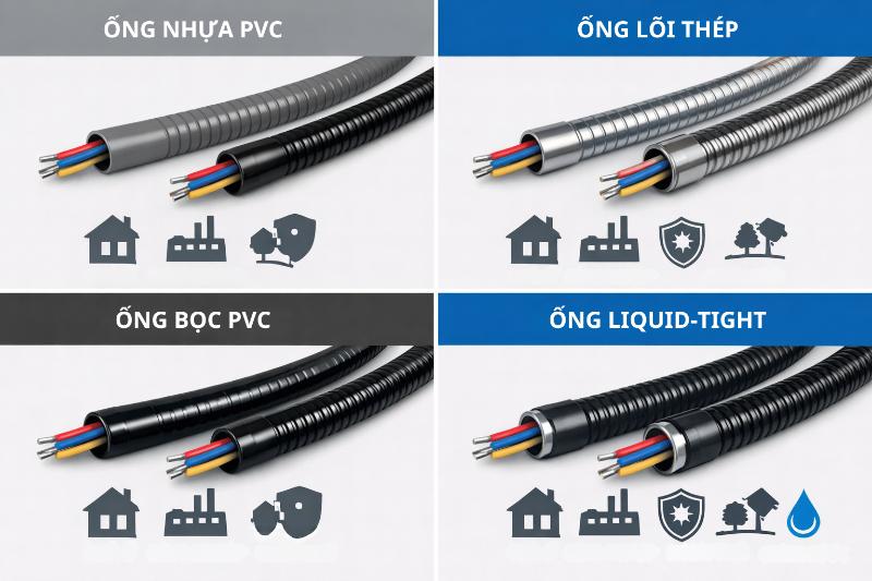 Phân loại 4 dòng ống ruột gà phổ biến tương ứng với từng điều kiện thi công.