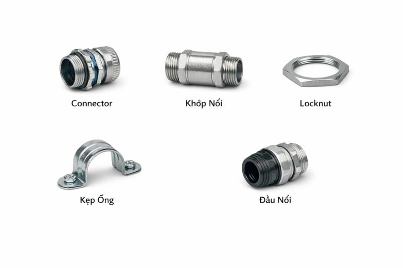 Hệ thống phụ kiện đồng bộ (đầu nối, khớp nối, locknut) không thể thiếu khi thi công ống ruột gà.